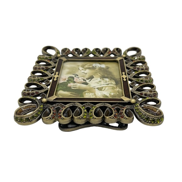 Vintage Italy Tizo Jeweled Rhinestones Loop Heart Photo Picture Frame 2.5" X 3" - Picture 6 of 9